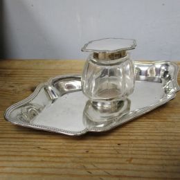 Antique Silver Desk Ink Well - London 1913