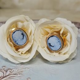 Ear Rings 9ct Gold - Blue Cameo